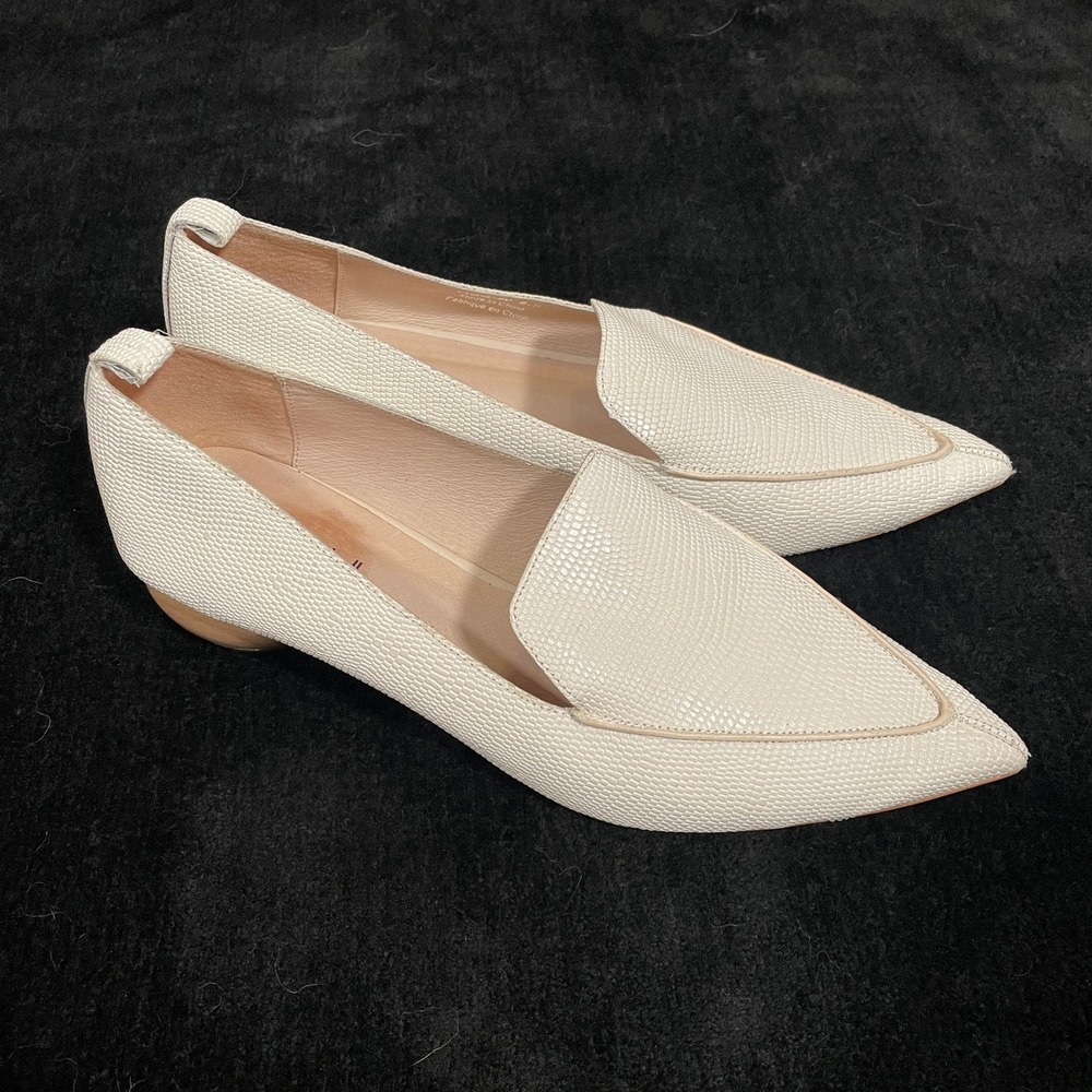 Jeffrey Campbell Viona Loafers Ivory Lizard Point Toe Sculpted Heel Office 8.5 - Picture 4 of 8